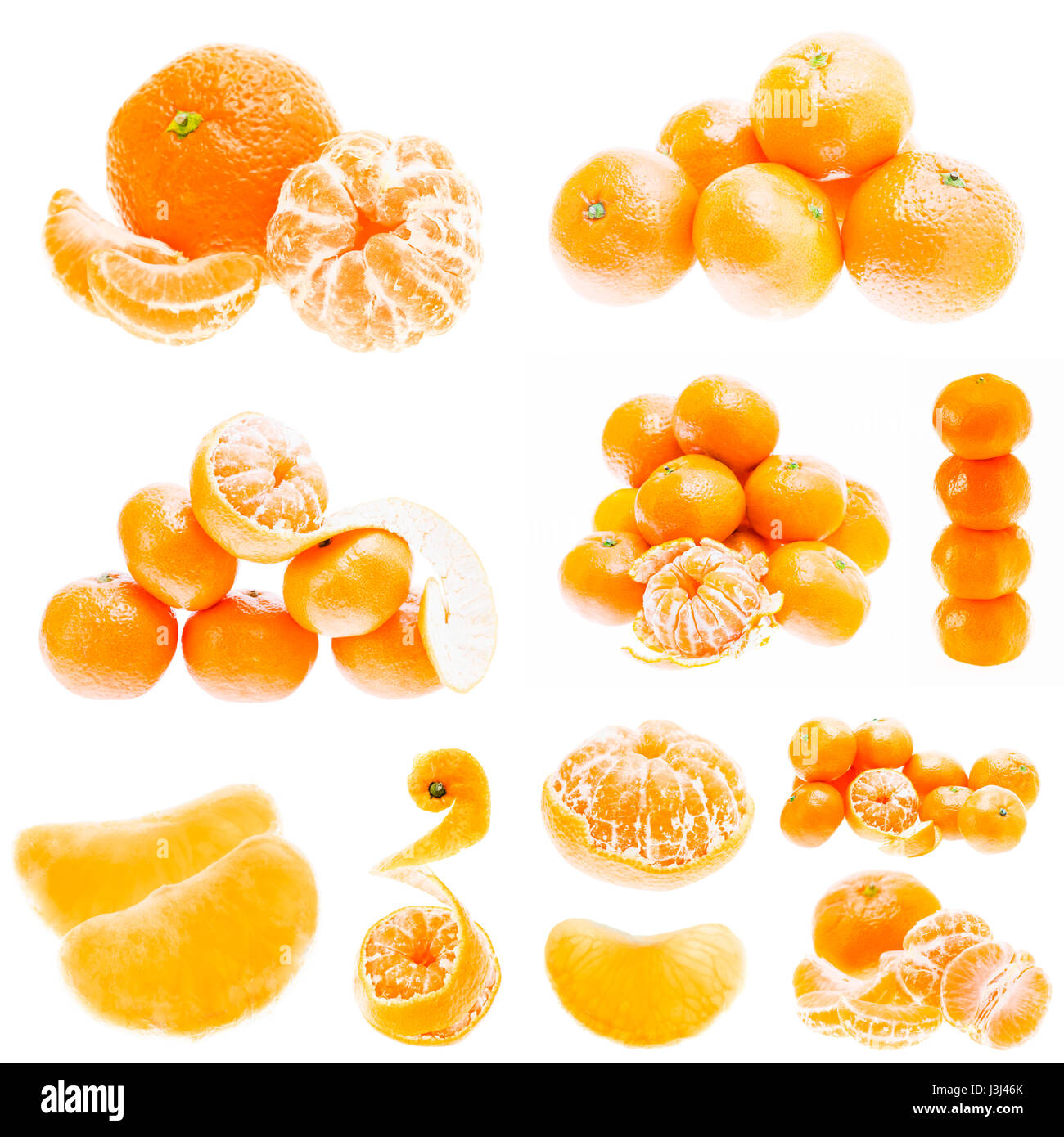 Impostare o collage di molti arancio mandarino frutti isolati su sfondo  bianco. Cibo sano. Mandarini contengono un elevato contenuto di vitamina C  Foto stock - Alamy