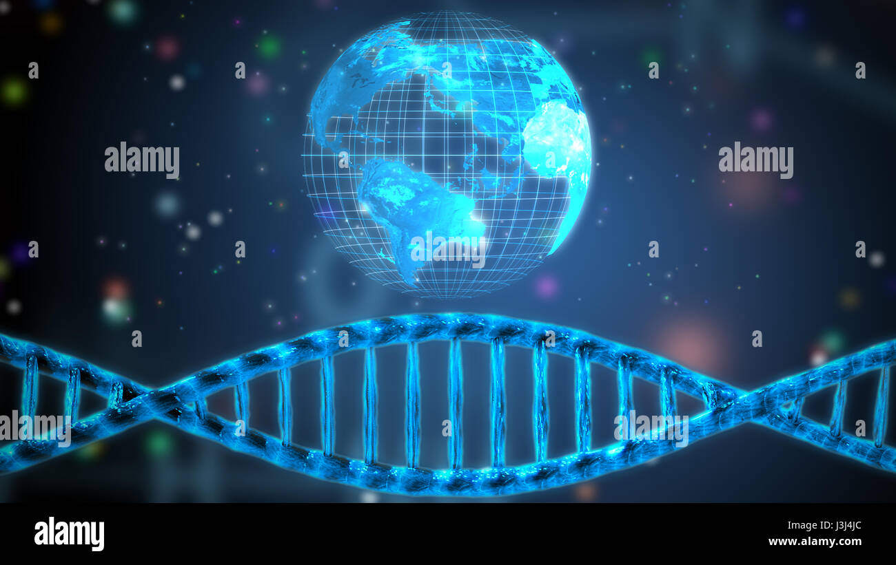 Mondo digitale ologramma e la doppia elica del DNA Foto Stock