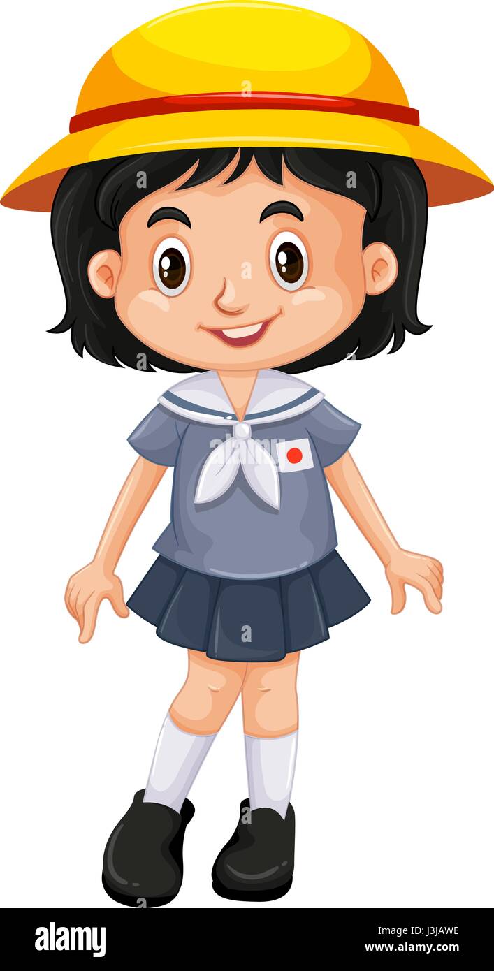 Ragazza giapponese in uniforme scolastica illustrazione Illustrazione Vettoriale