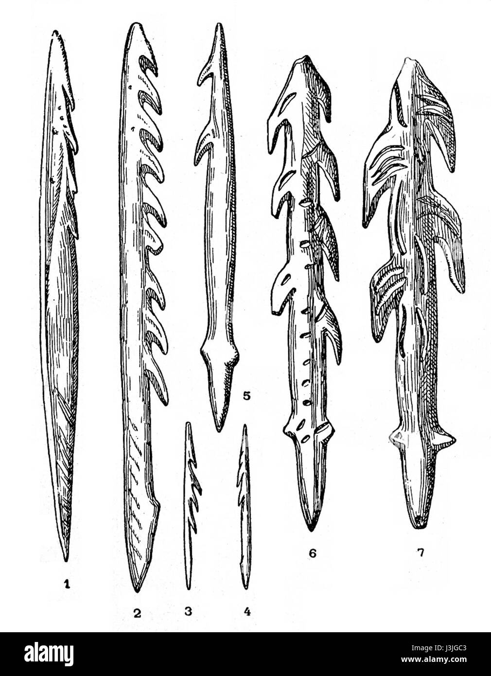 Gli arponi si riferiscono agli arpioni, un tipo di strumento o arma storicamente utilizzato nella caccia di grandi animali marini. Questo termine può riferirsi a vari disegni e tipi di arpioni utilizzati in diverse culture e periodi di tempo, in particolare nella caccia alle balene. Foto Stock