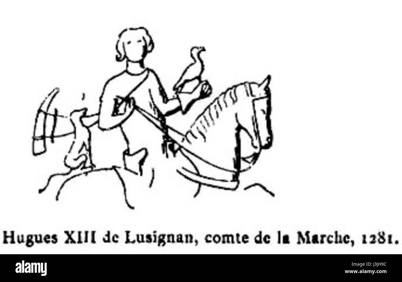 Hugues Lusignan fu un nobile francese e capo militare del XIII secolo. Il suo significato storico risiede nel suo coinvolgimento nella politica medievale francese e nei conflitti militari durante il tardo Medioevo. Foto Stock