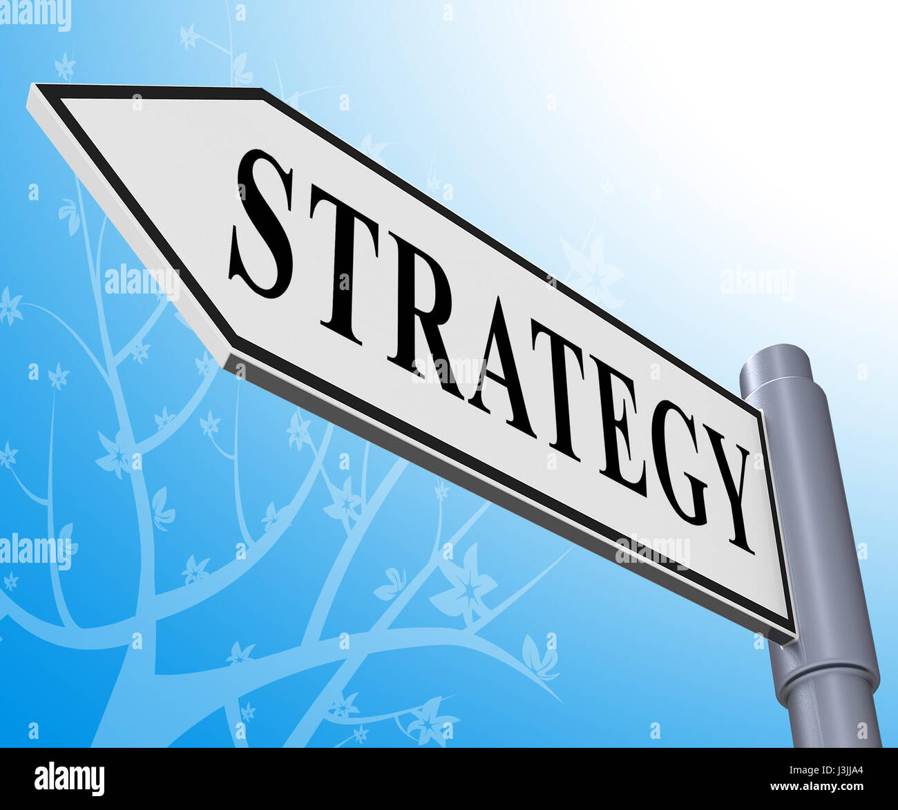 Strategia di cartello stradale che rappresenta il commercio di pianificazione 3D illustrazione Foto Stock