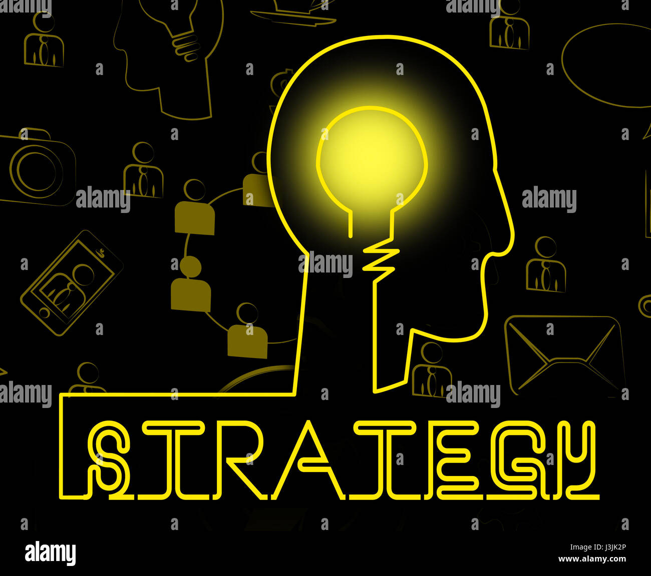 Cervello di strategia che indica il commercio di pianificazione e piani Foto Stock