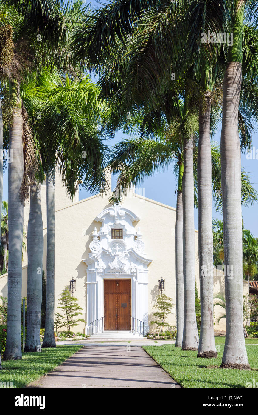 Miami Florida, Coral Gables, Chiesa Congregazionale, 1925, stile barocco spagnolo, Protestante, religione, architettura ornamentale, ingresso, fronte, porta, porta d'ingresso Foto Stock