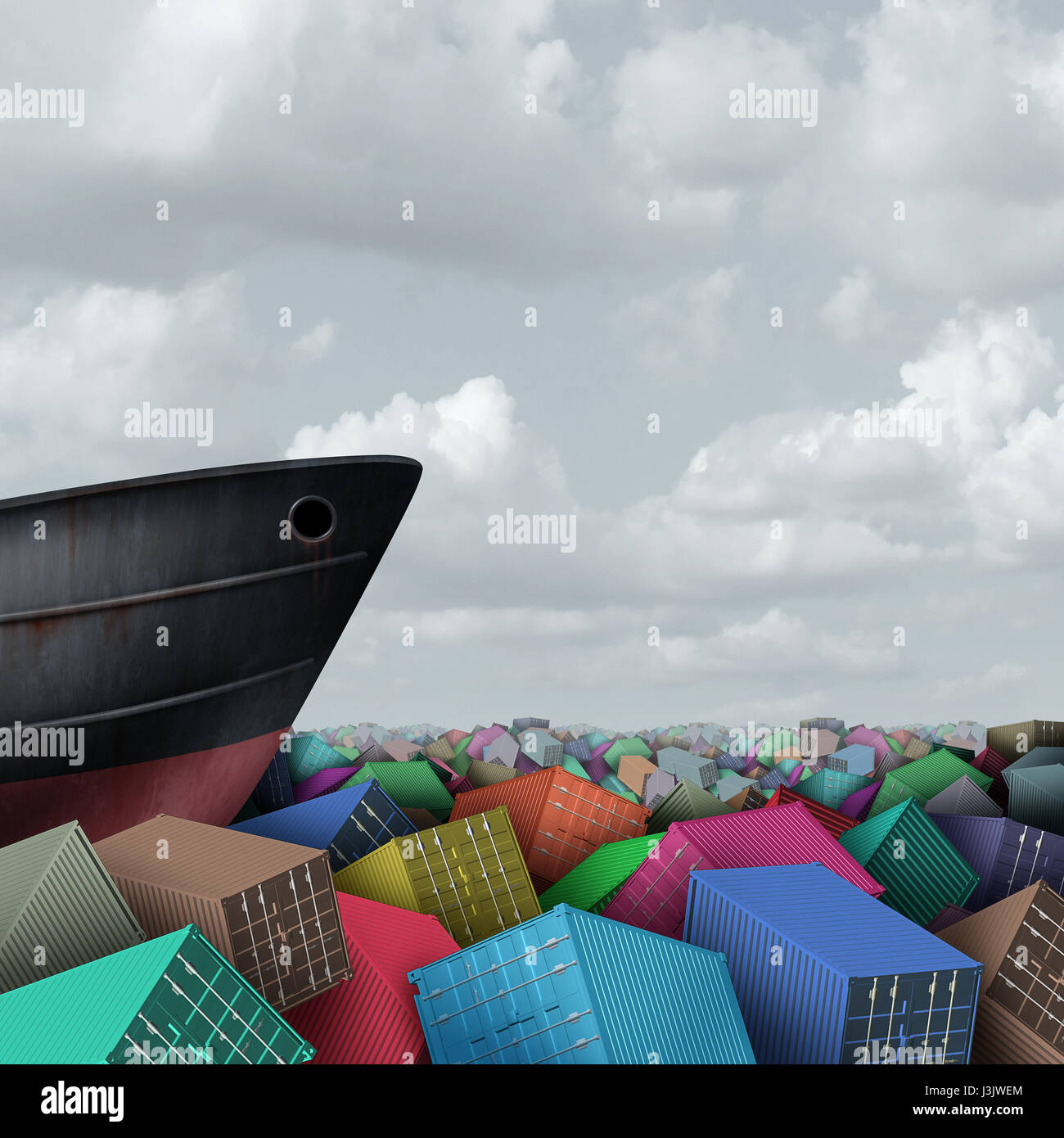 Trasporto marittimo e navigazione cargo nozione come un contenitore di spedizione nell'oceano che è sagomato con scatole di contenimento come un commercio internazionale. Foto Stock