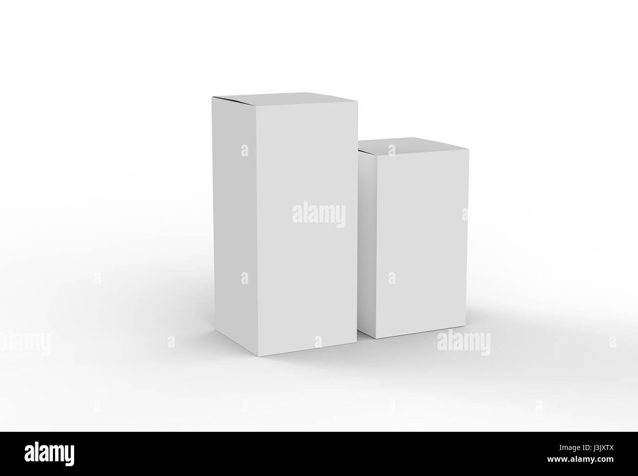 Bianco scatola di cartone mock up. 3D illustra Foto Stock
