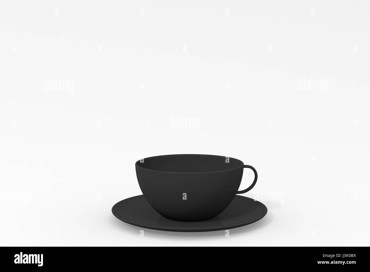 Tazza nera mock up isolato su sfondo bianco con morbide ombre e punti di luce. 3d illustrato Foto Stock