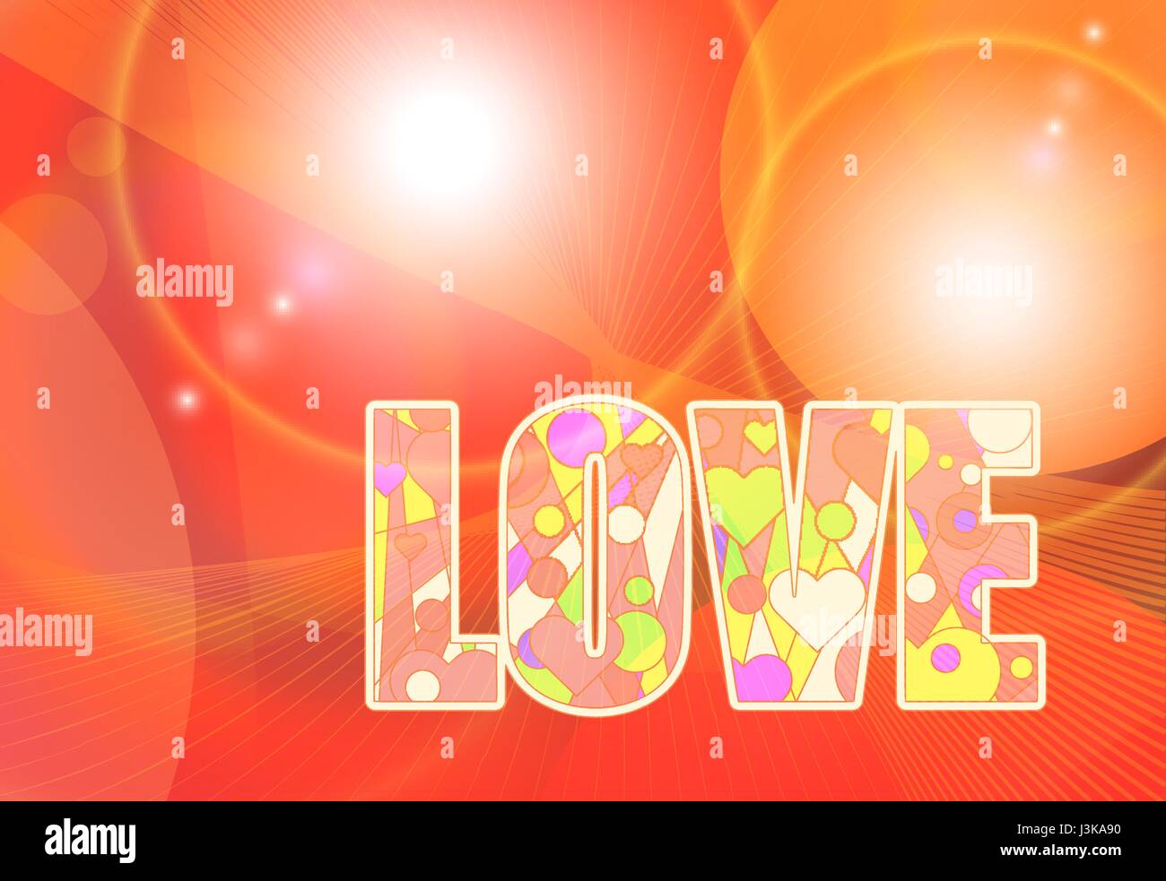 Amore parola stile creativo di colore arancione brillante astratta sfondo fantasy. Bella decorazione romantica illustrazione vettoriale. Biglietto di auguri modello poster. Illustrazione Vettoriale