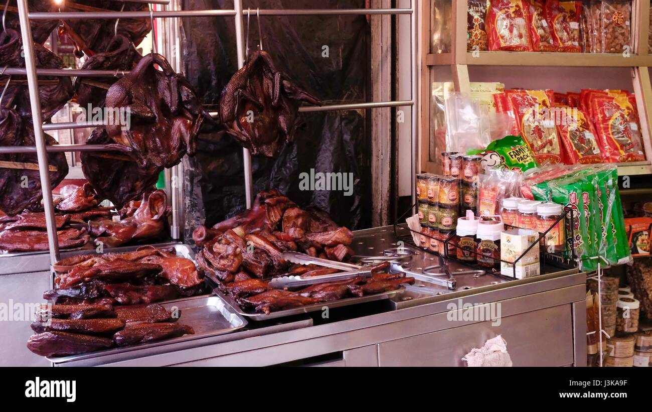 Carni cotte Sham Shui Po mercatino delle pulci di Hong Kong Foto Stock