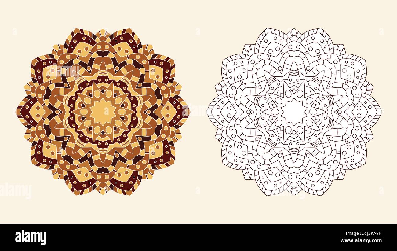 Mandala Coloring page astratta ornamento orientali. Zenart modello antistress per la colorazione a mano. Illustrazione Vettoriale. Illustrazione Vettoriale