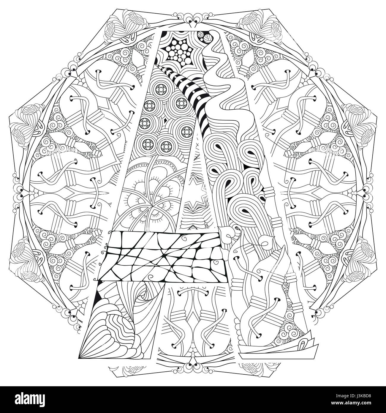 Mandala con la lettera A per la colorazione. Vettore zentangle decorativi Illustrazione Vettoriale