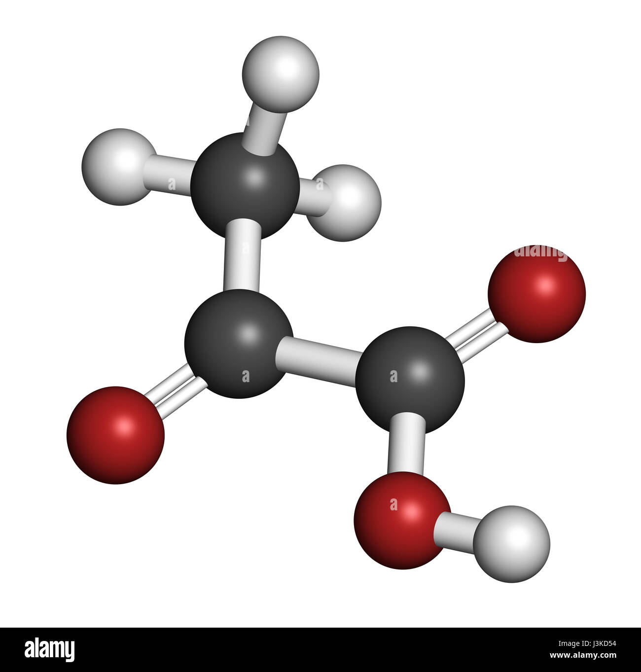 Acido piruvico (piruvato molecola). Importante intermedio in un certo numero di processi biochimici. Gli atomi sono rappresentati come sfere con convenzionali colo Foto Stock