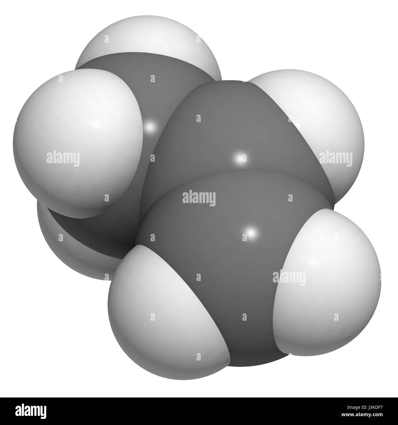 Il propilene (propene), polipropilene (PP), polipropilene) di plastica building block. Gli atomi sono rappresentati come sfere con i tradizionali colori: idrogeno Foto Stock