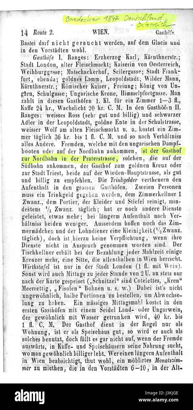 Hotel Nordbahn Baedeker 1847 Foto Stock