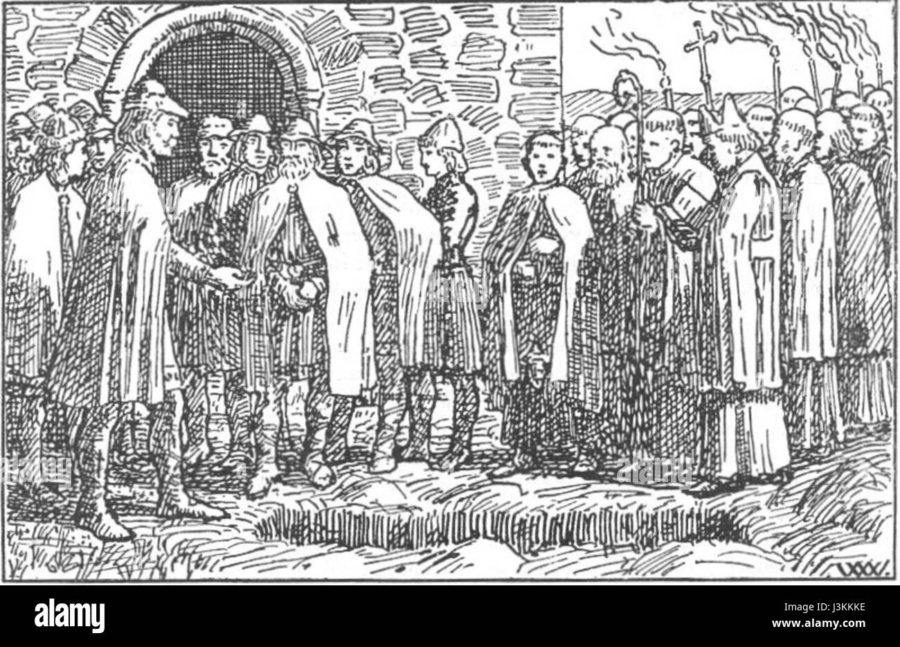 La saga di Harald Hardraadeâ, un importante resoconto storico norreno, narra la vita e il regno di Harald Hardraade, un re vichingo. Include resoconti delle sue conquiste, sfide e l'eredità che ha lasciato. Foto Stock