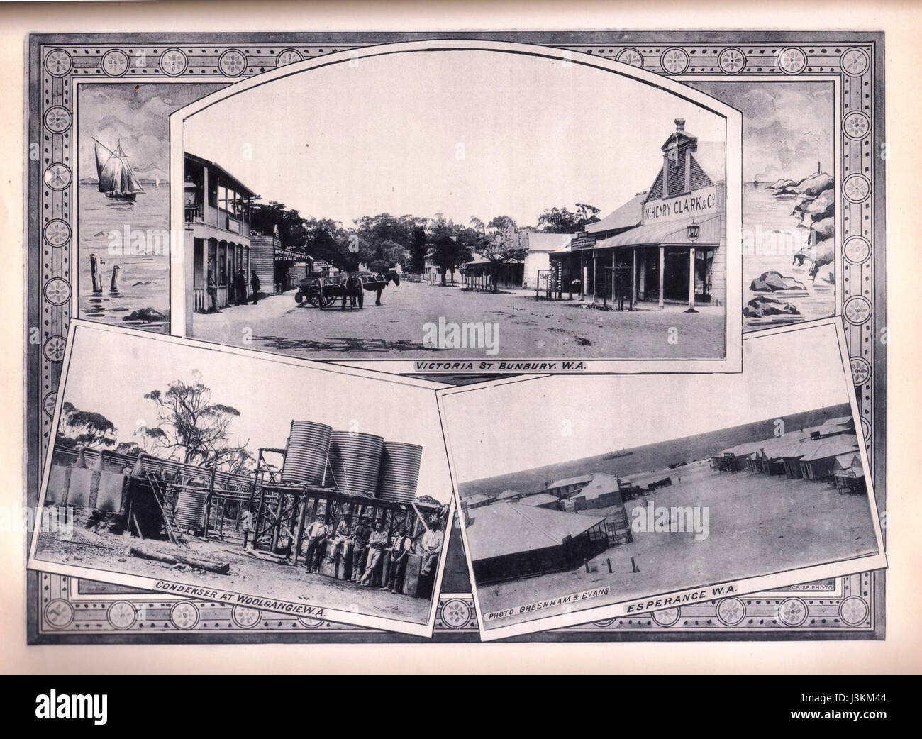 Questa immagine fa parte di una rappresentazione storica dell'Australia Occidentale, che illustra eventi significativi, paesaggi e sviluppi nella regione. Serve come registrazione visiva della storia della zona. Foto Stock