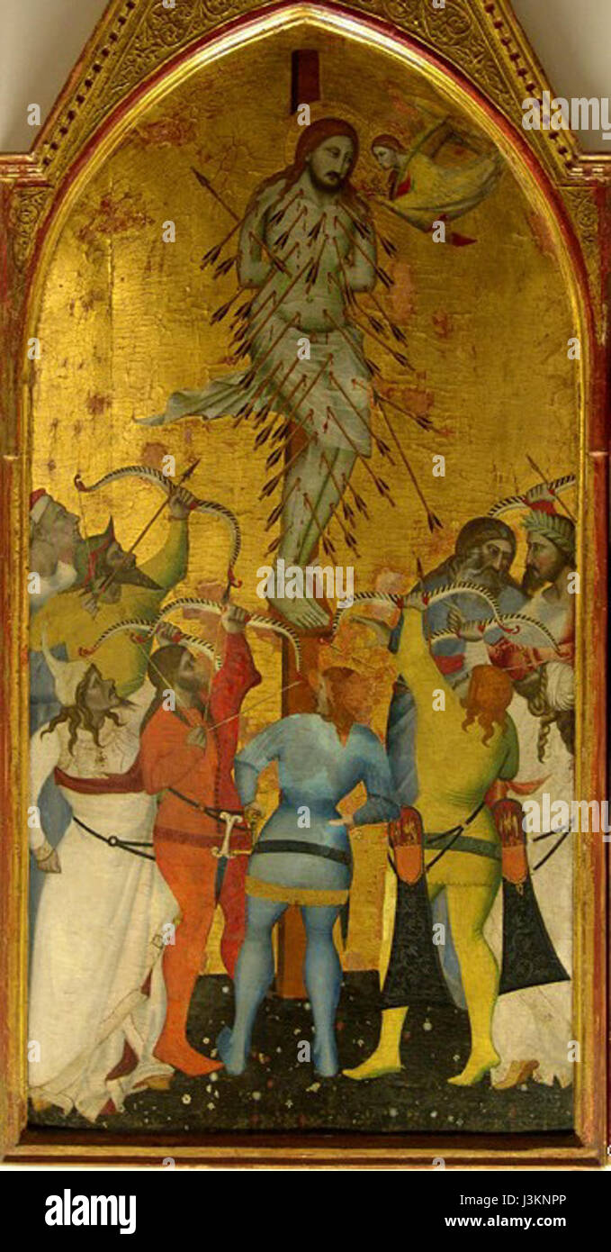 Giovanni del Biondo il Martirio di San Sebastiano e scene di vita del pannello centrale Foto Stock