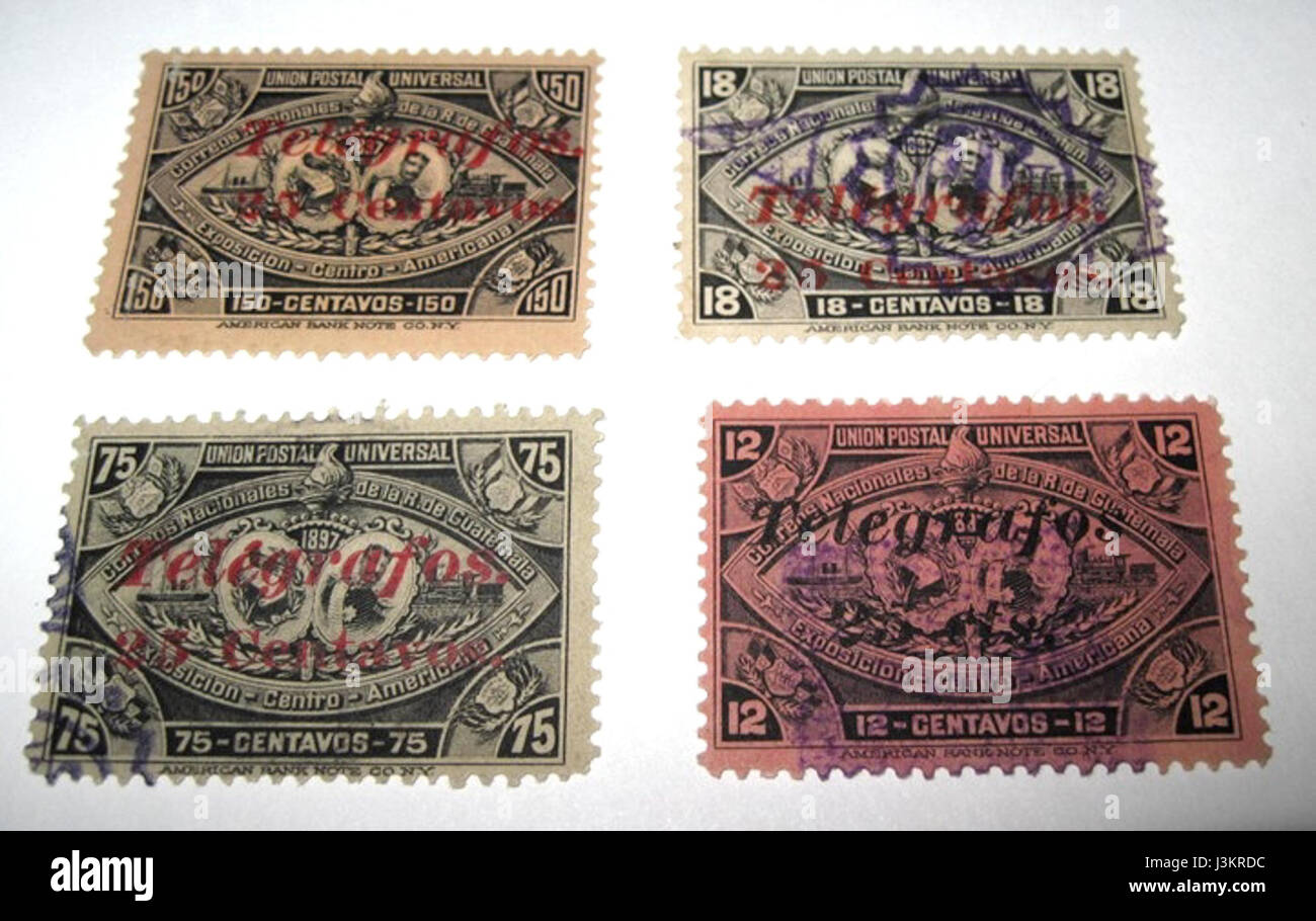 Guatemala 1898 telegraph timbri Foto Stock