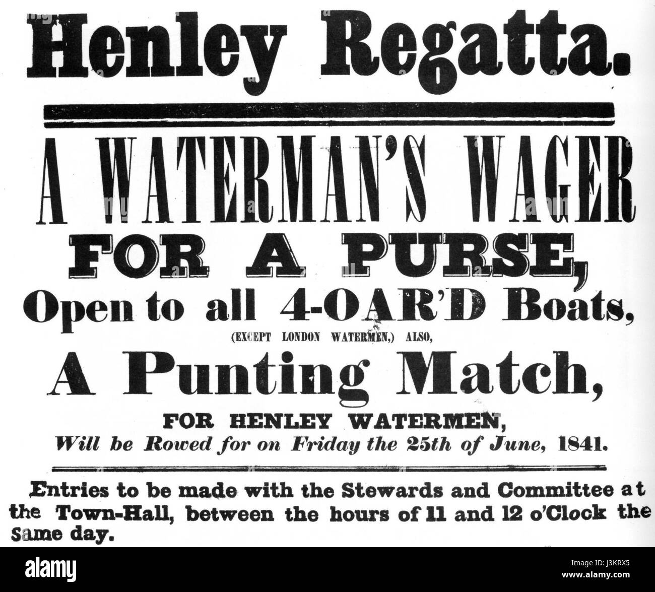 L'Henley Regatta Watermen's Wager del 1841 fu un evento famoso nella storia del canottaggio britannico, dove gli uomini d'acqua gareggiarono in una gara ad alta posta, mostrando l'importanza del canottaggio nella cultura britannica. Foto Stock