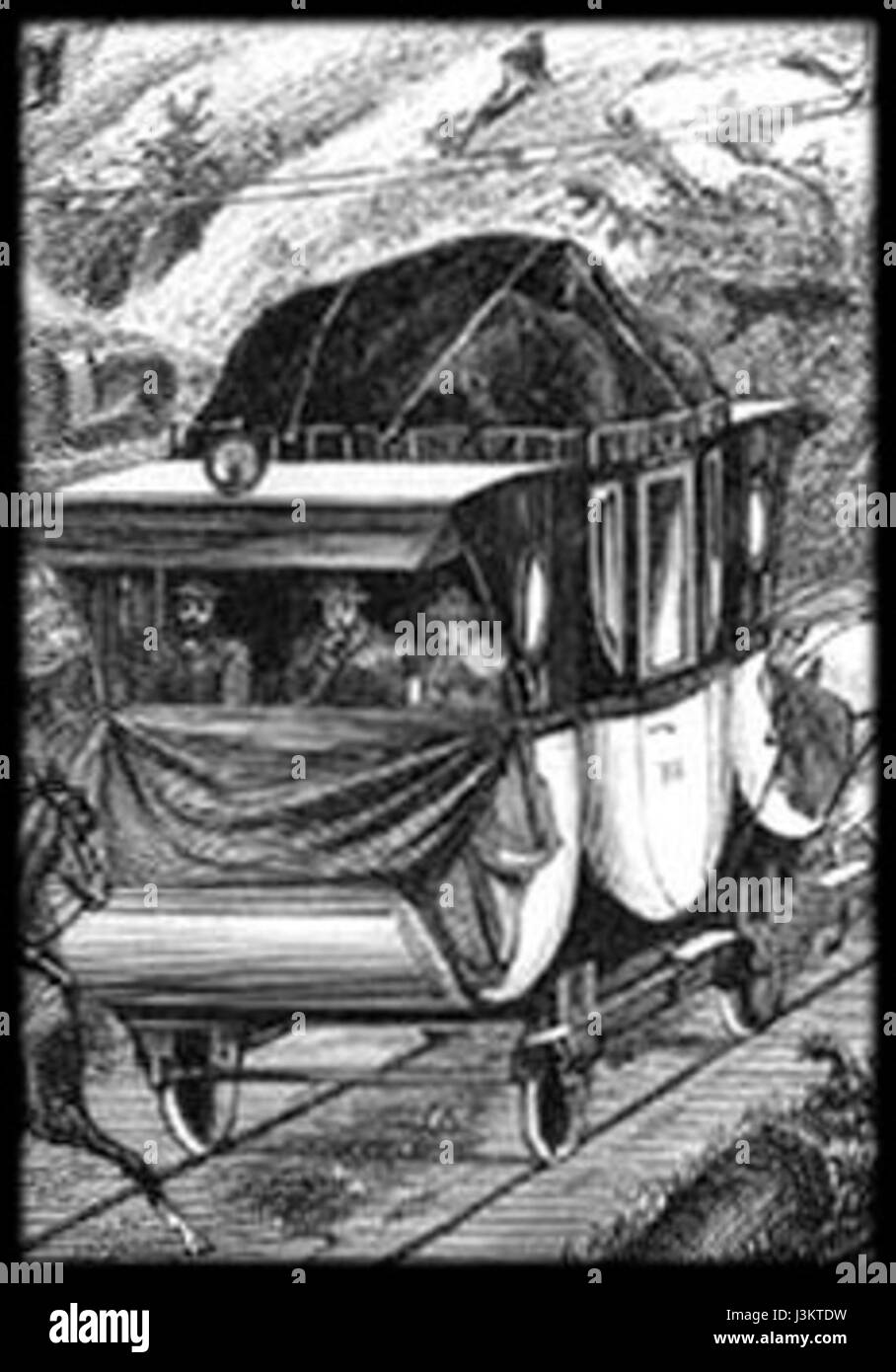 Il tram a cavallo da Budweis a Linz era una delle prime forme di trasporto che utilizzava tram trainati da cavalli per viaggiare tra queste due città, rappresentando un progresso storico nel trasporto pubblico. Foto Stock