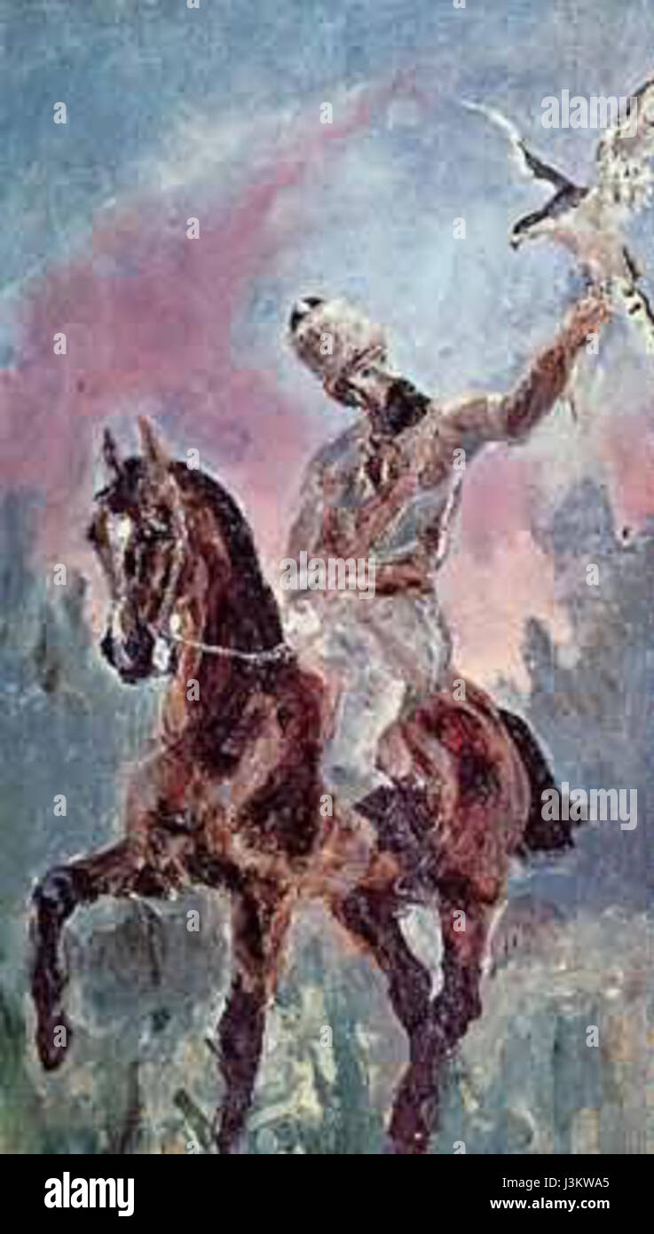 "Il falconiere" di Henri de Toulouse-Lautrec ritrae il conte Alphonse de Toulouse-Lautrec in un momento di svago, mettendo in risalto l'aristocrazia e la classe sociale attraverso la lente dell'impressionismo francese. Foto Stock