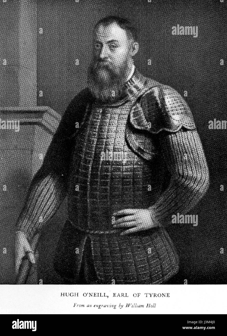 Questa incisione di William Holl raffigura Hugh o'Neill, il signore irlandese del XVI secolo che guidò la resistenza contro il dominio inglese in Irlanda. L'opera d'arte cattura il suo significato storico e la sua leadership. Foto Stock