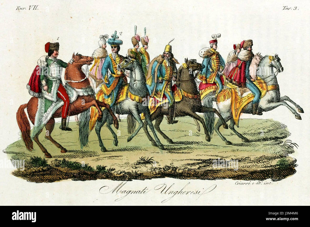 Cavalieri ungherese, illustrazione per il costume antico e moderno di Giulio Ferrario 1831 (4) Foto Stock