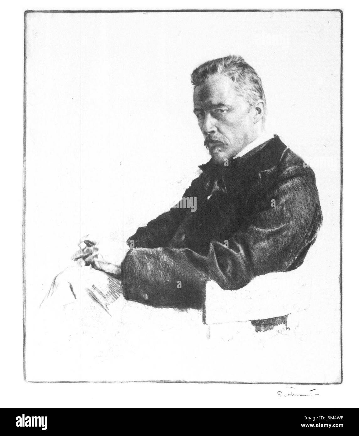 Questo lavoro di Hugo Wolf, inciso da Schmutzer, è un'opera d'arte che presenta un ritratto del compositore Hugo Wolf, una figura notevole nella musica tardo romantica. Mostra la tecnica dell'incisione come forma d'arte, spesso utilizzata per catturare le somiglianze di personaggi famosi. Foto Stock