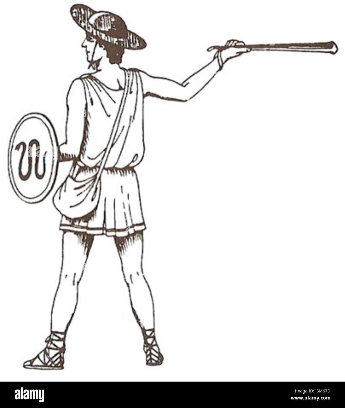 Lo slinger greco era un soldato addestrato ad usare una fionda come arma. Gli Slinger erano noti per la loro abilità nel lanciare pietre ad alta velocità, spesso come parte delle tattiche militari nell'antica Grecia. Foto Stock