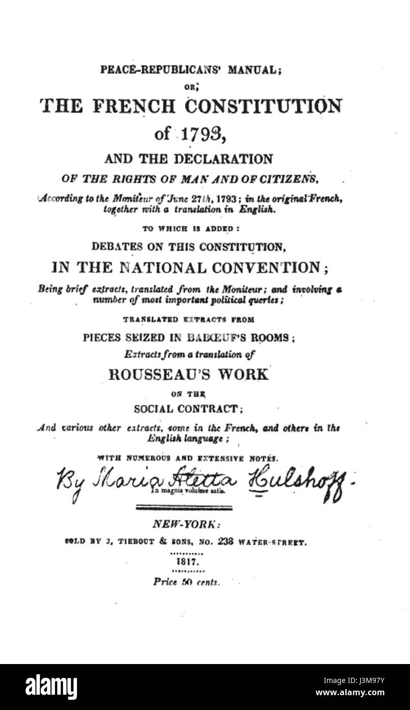 Hulshoff 1817 Pagina Titolo la Costituzione francese Foto Stock