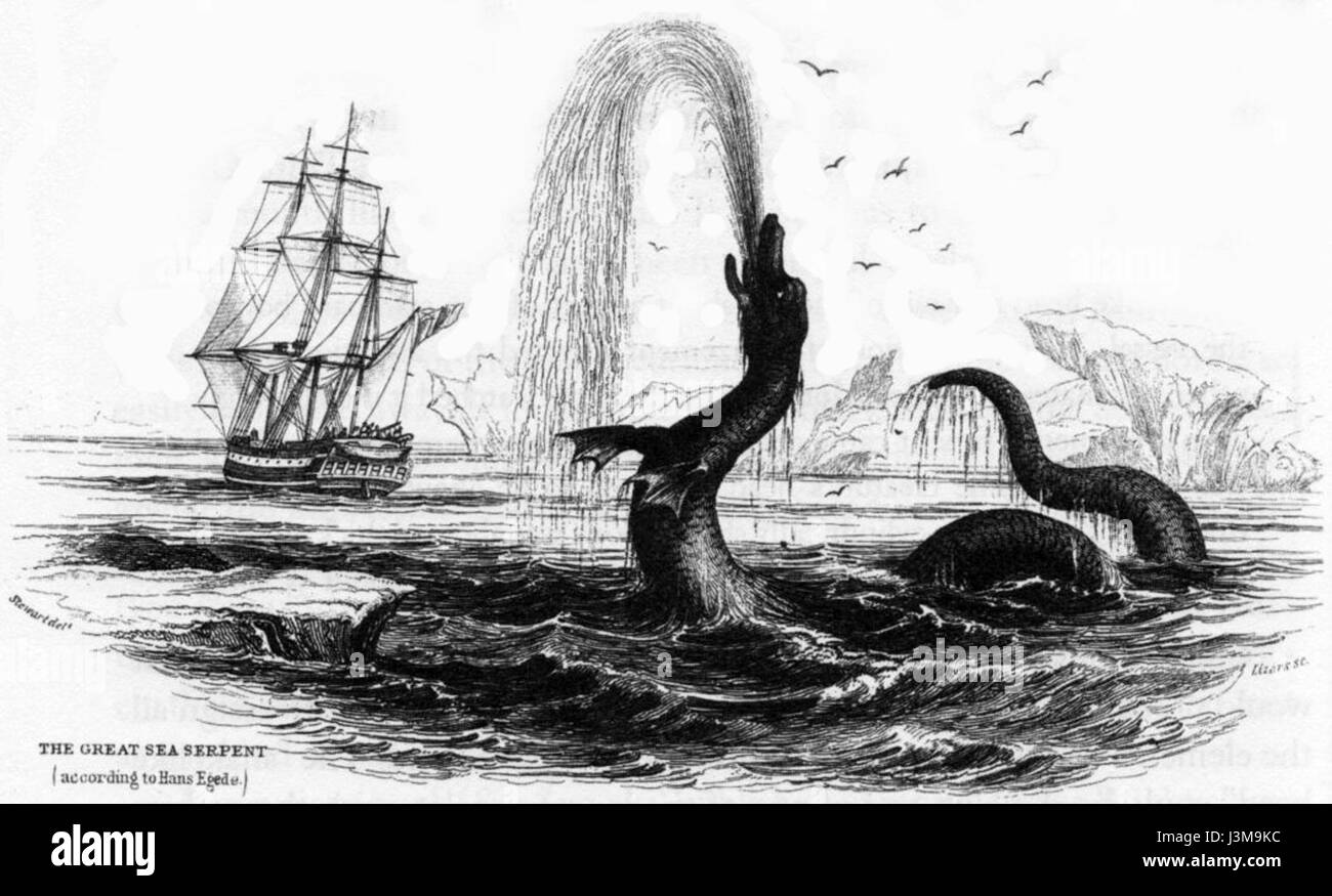 L'illustrazione del 1734 di Hans Egede raffigura un serpente marino, che riflette le leggende marittime e il folklore prevalenti durante il XVIII secolo, evidenziando l'interesse culturale e scientifico per le creature mitiche. Foto Stock