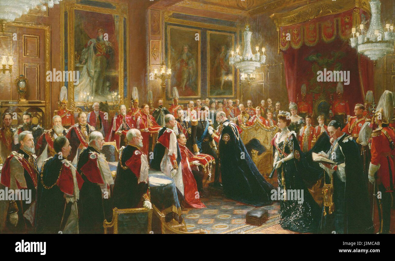 Haakon VII fu re di Norvegia dal 1905 al 1957. Questa rappresentazione di Sydney Prior Hall mostra una rappresentazione artistica del re, evidenziando il suo regno e il suo significato nella storia norvegese. Foto Stock Haakon VII fu re di Norvegia dal 1905 al 1957. Questa rappresentazione di Sydney Prior Hall mostra una rappresentazione artistica del re, evidenziando il suo regno e il suo significato nella storia norvegese. Foto Stock