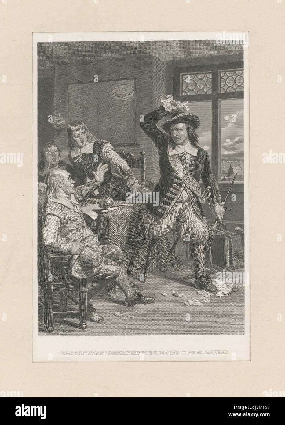 Govr. Stuyvesant distruggendo la citazione di arrendersi N.Y (NYPL B13512827 420838) Foto Stock