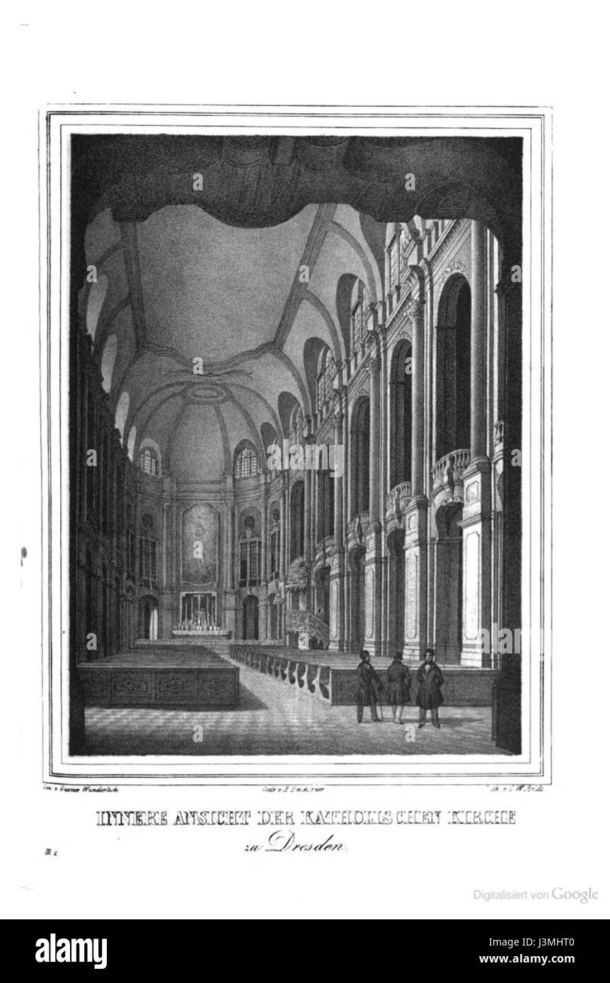 L'Hofkiche di Dresda, intorno al 1840, è una chiesa storica significativa, che rappresenta lo stile architettonico e il patrimonio culturale del periodo a Dresda, Germania. Foto Stock