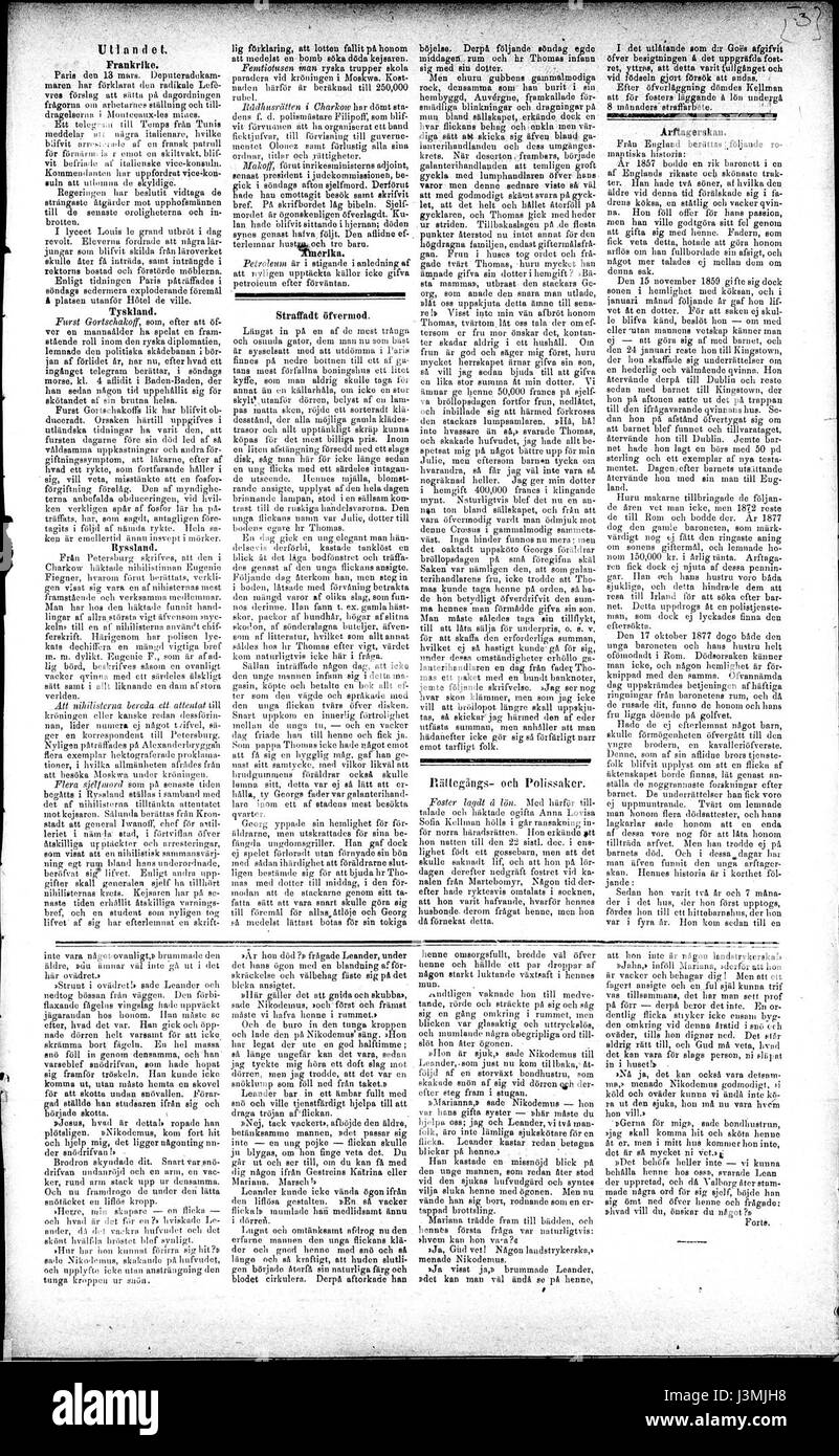 Gotlands Tidning è un giornale storico svedese, con questo riferimento all'edizione del 17 marzo 1883. La pubblicazione è un'importante testimonianza di notizie locali, affari culturali ed eventi sociali durante la fine del XIX secolo a Gotland, in Svezia. Foto Stock Gotlands Tidning è un giornale storico svedese, con questo riferimento all'edizione del 17 marzo 1883. La pubblicazione è un'importante testimonianza di notizie locali, affari culturali ed eventi sociali durante la fine del XIX secolo a Gotland, in Svezia. Foto Stock