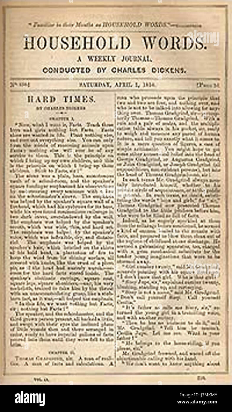La copertina del serial *Hard Times* raffigura la pubblicazione del romanzo di Charles Dickens. È stato serializzato per la prima volta nel 1854 ed è diventato noto per il suo commento sociale sull'industrializzazione e i suoi effetti sulla società. Foto Stock