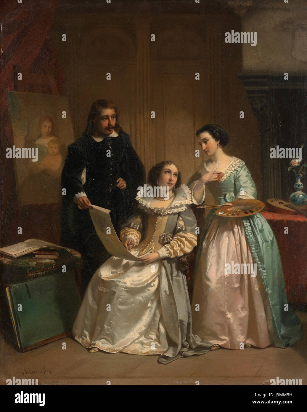 Gerard van Honthorst toont aan Amalia van Solms de tekeningen van zijn leerlinge Louise van Bohemen Rijksmuseum SK UN 1830 Foto Stock