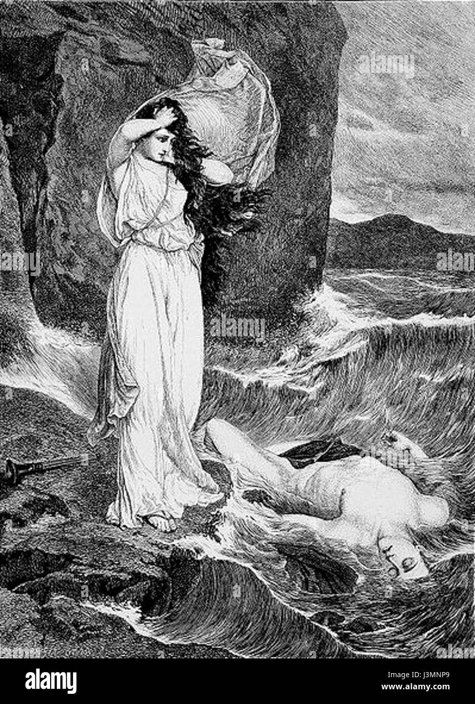 La storia di eroe e Leandros è un mito greco classico su due amanti separati dall'Ellesponto. Hero, una sacerdotessa, avrebbe acceso una lampada per guidare Leandros attraverso le acque fino a lei ogni notte, fino a quando la tragedia non ha colpito. Foto Stock