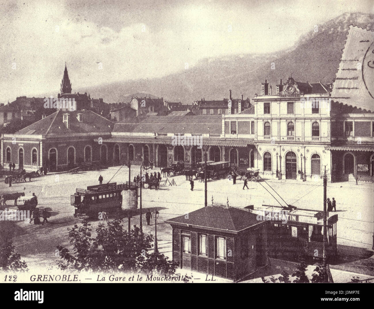 Questo titolo si riferisce a Grenoble, una città nel sud-est della Francia, e al PLM, che sta per Paris-Lyon-MÃ©diterranÃ©e Railway, operativo intorno al 1901. Mette in evidenza la storia dei trasporti della città e i suoi collegamenti ferroviari. Foto Stock