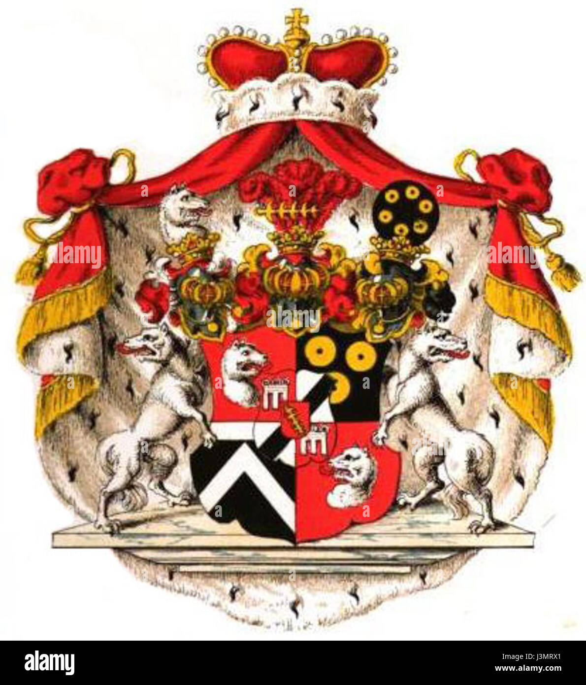 Stemma araldico (COA) per Windisch Graetz, una nobile famiglia o regione della Germania, probabilmente del XIX secolo. Foto Stock