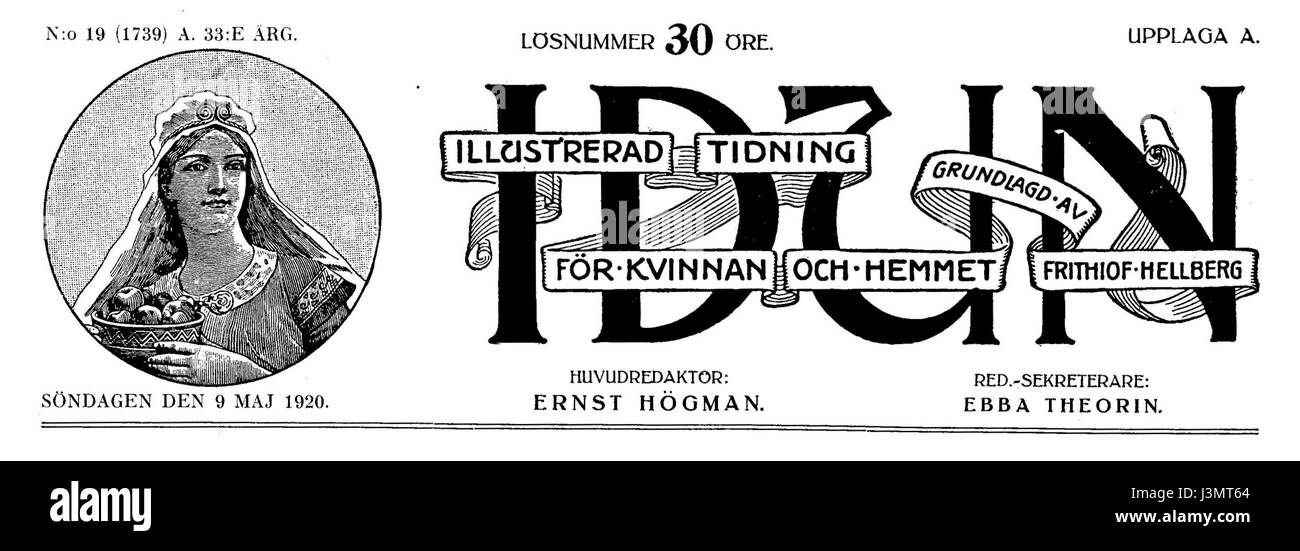 Il *Idun Sidhuvud* si riferisce a un pezzo di testa o scultura creato nel 1920, probabilmente legato alla mitologia o all'eredità scandinava o norrena, potenzialmente rappresentante la dea Idun. Foto Stock