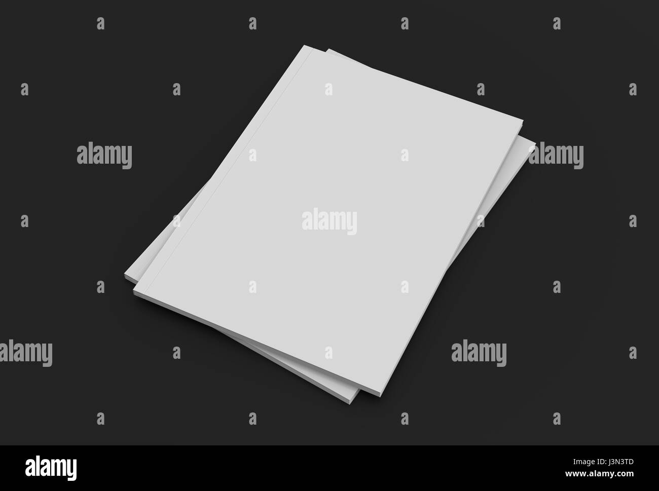 Rivista o brochure mock up su sfondo grigio scuro. 3d illustrato Foto Stock