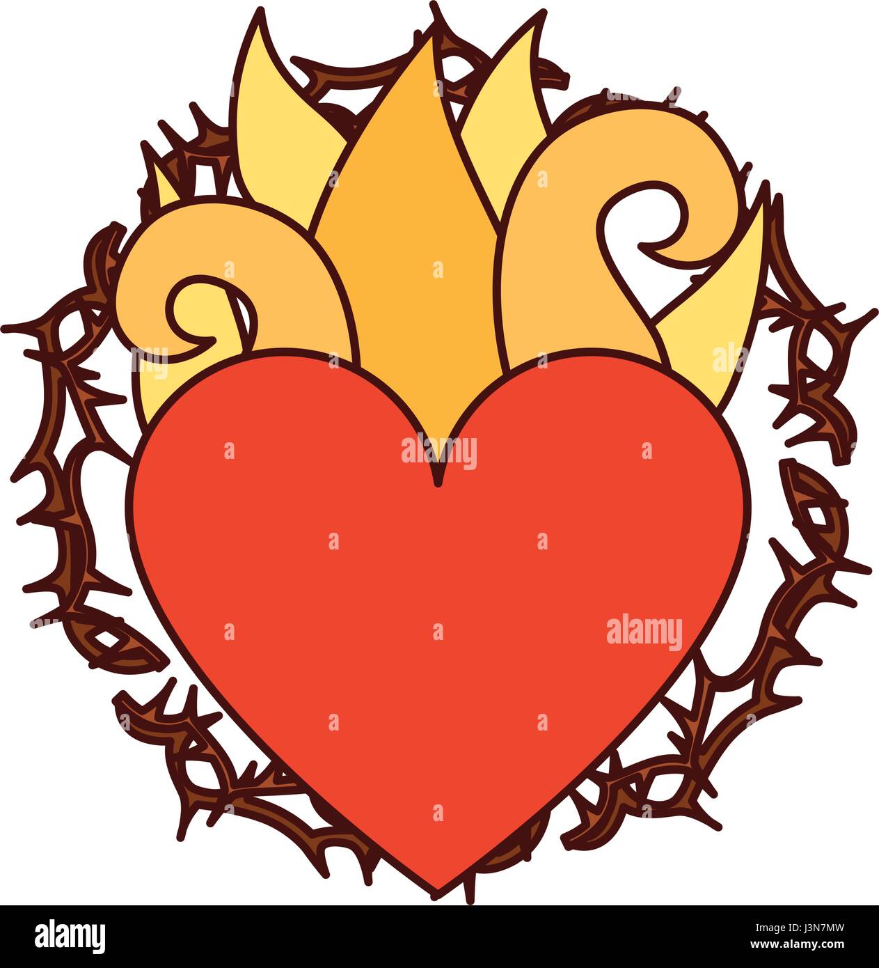 Vergine Maria cuore con fiamme Illustrazione Vettoriale