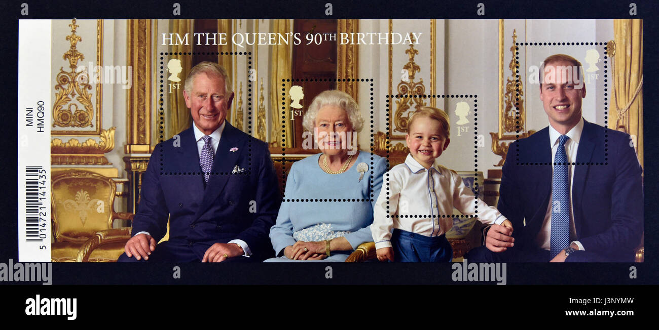 Francobollo. La Gran Bretagna. La regina Elisabetta II. 2016. HM Queen's novantesimo compleanno. Minifoglio HMQ90. Foto Stock