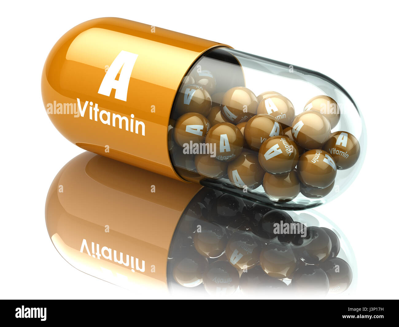 La vitamina A capsule o pillole. Integratori alimentari. 3d illustrazione Foto Stock