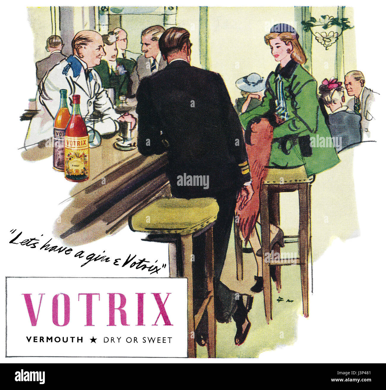 1946 British pubblicità per Votrix Vermouth, illustrato da Francis Marshall. Foto Stock