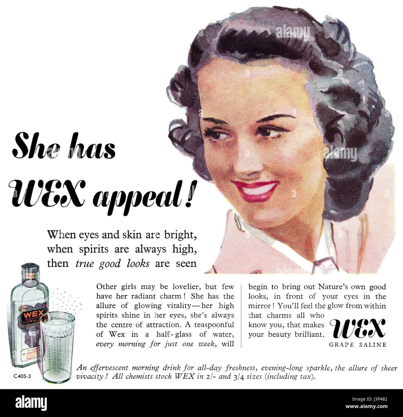 1946 British pubblicità per Wex uva bevanda salina. Foto Stock