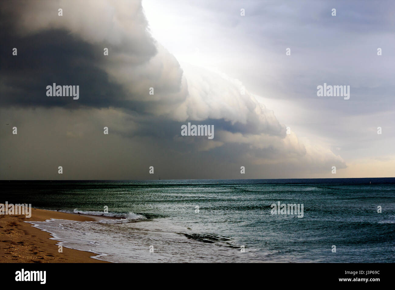 Miami Beach Florida,Oceano Atlantico,acqua,fronte freddo,tempo,nuvole,grigio,spiaggia,pioggia,tempesta,cielo,onde,acqua,FL081203051 Foto Stock