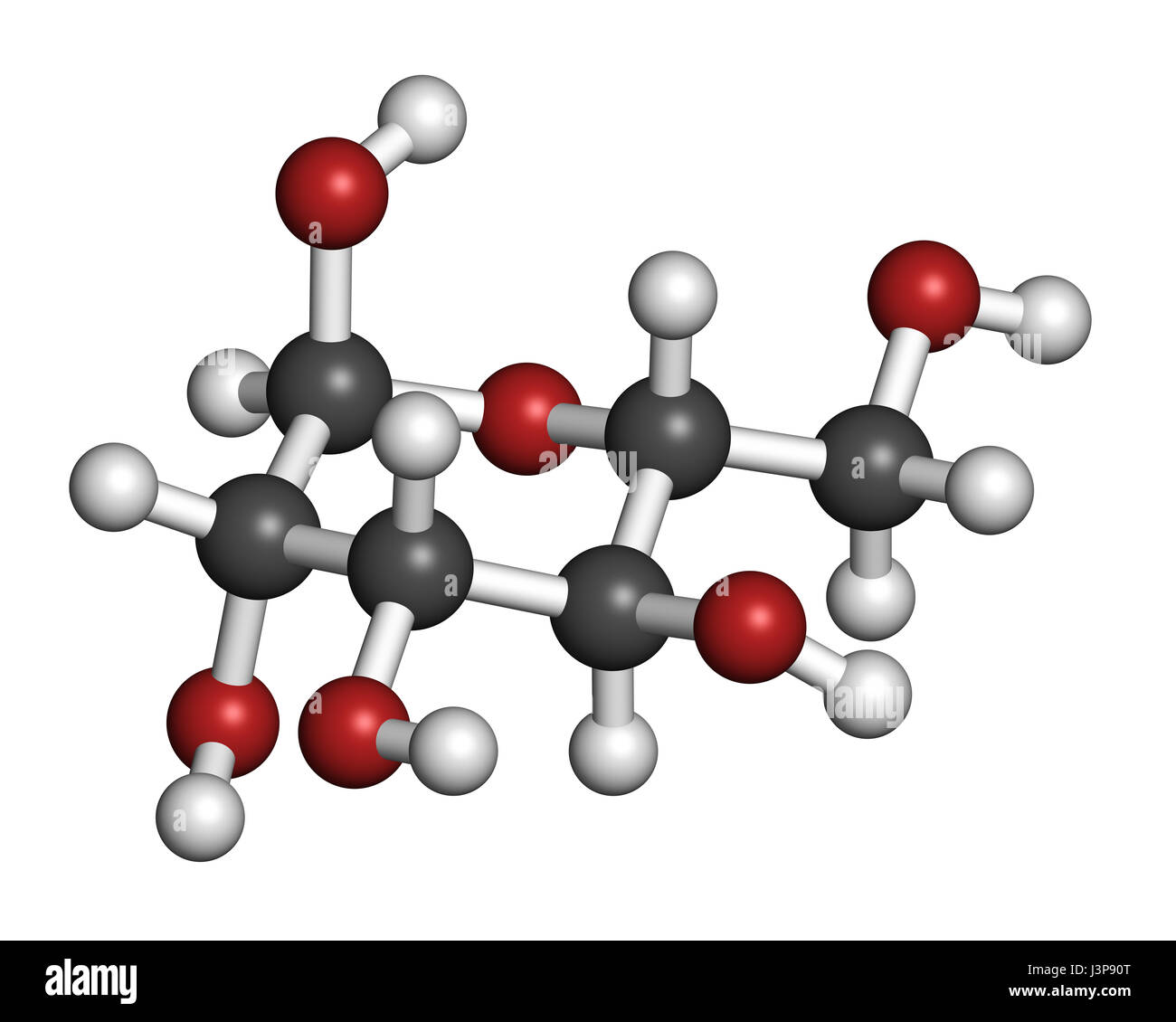 Mannosio (D-mannosio) molecola di zucchero. Epimero del glucosio. Gli atomi sono rappresentati come sfere con i tradizionali colori: idrogeno (bianco), carbonio (grigio Foto Stock