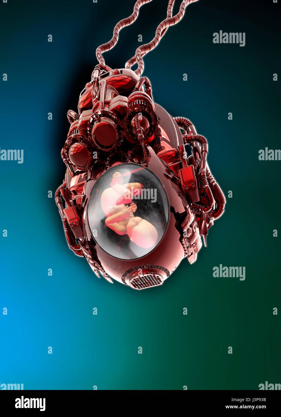 Grembo artificiale con embrione umano, illustrazione. Foto Stock